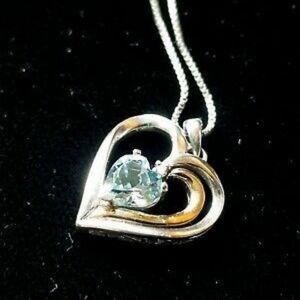 Alwand Vahan 14K Yellow Gold Sterling Heart Aquamarine Diamond Necklace 18"